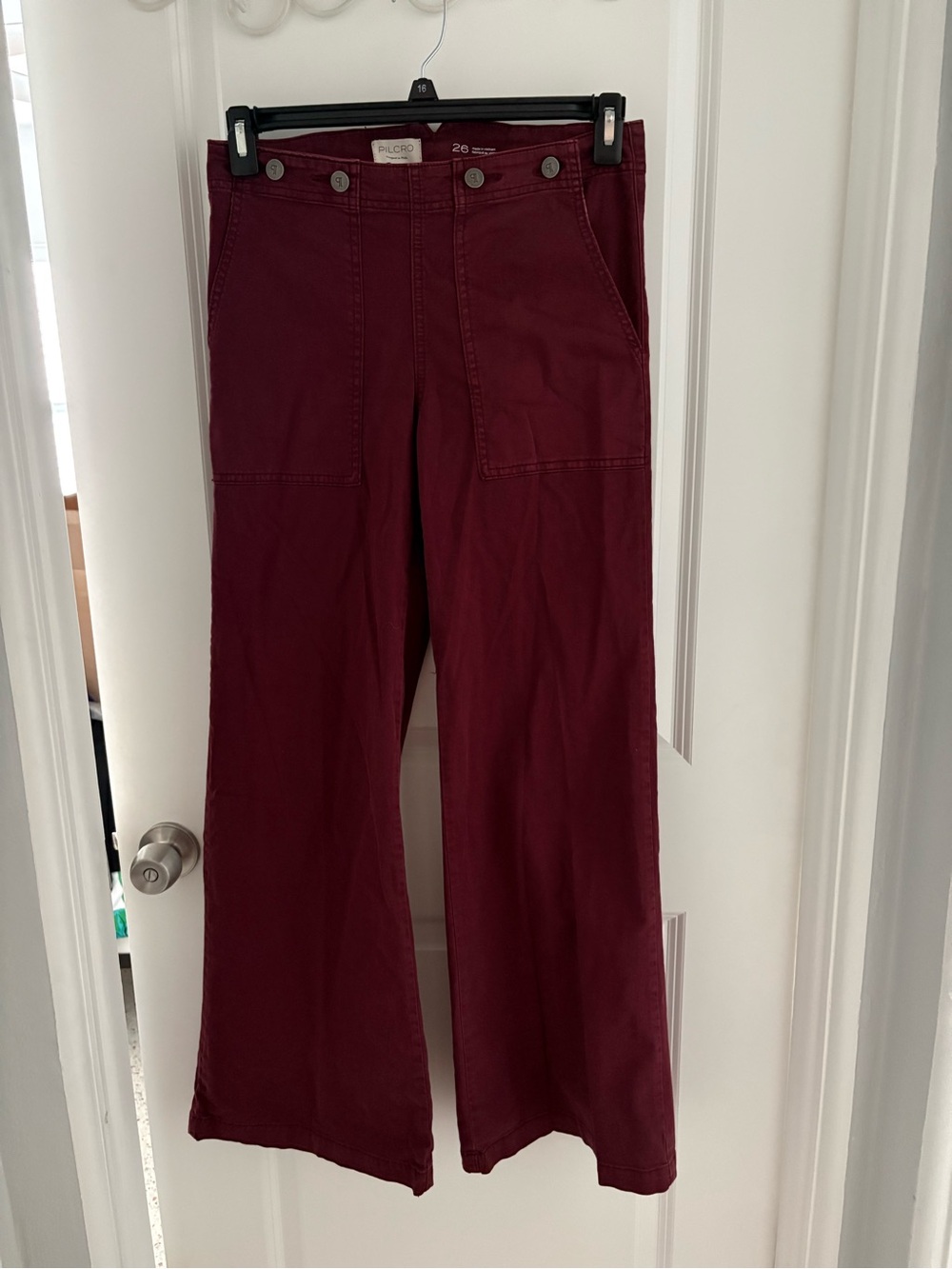 Anthropologie Pilcro mid-Rise Carpenter style Flare Pants in Burgundy Size 26